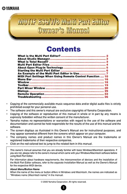 yamaha雅马哈MOTIF ES6_MOTIF ES7_MOTIF ES8 Multi Part Editor Manual